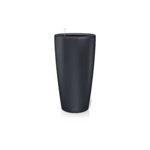 LECHUZA-Pflanzgefäß RONDO Premium 40 Basaltgrau matt | Pflanzsäule mit Bewässerungssystem, Wasserstandsanzeiger und Pflanzeinsatz | Matte Oberfläche | Ø 40 x 75 cm | 15742