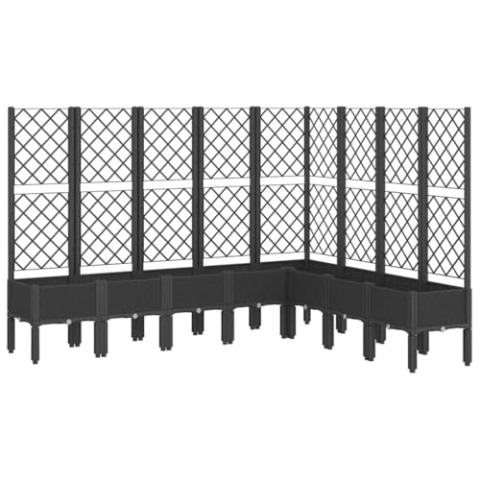 vidaXL Pflanzkübel mit Rankgitter, Blumenkübel mit Rattan-Optik, Blumenkasten für Terrasse Garten, Gartenspalier Pflanzkasten, Schwarz PP