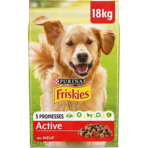 Friskies Purina Active mit Rindfleisch Trockenfutter für Hunde, 18 kg