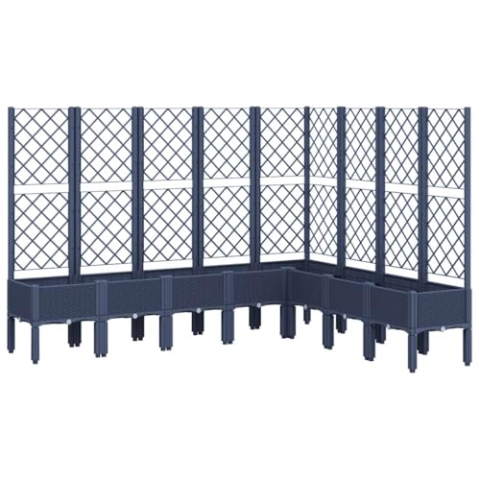 vidaXL Pflanzkübel mit Rankgitter, Blumenkübel mit Rattan-Optik, Blumenkasten für Terrasse Garten, Gartenspalier Pflanzkasten, Blaugrau PP