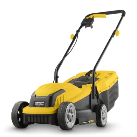 Powerplus Elektro-Rasenmäher POWEG62205 mit 1300 W Motor und (5624) Fangkorb, Rasentrimmer mit Verstellbarer Schnitthöhe, Schnittbreite 320 mm, Garten bis zu 250 m² Rasenflächen, ohne Akku
