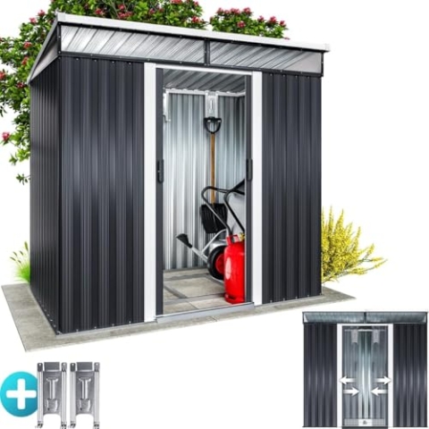 GARDEBRUK® L Metall Gerätehaus 2m² mit Fundament 200x125x180cm 2 Fenster Anthrazit Geräteschuppen Gartenhaus 4m³