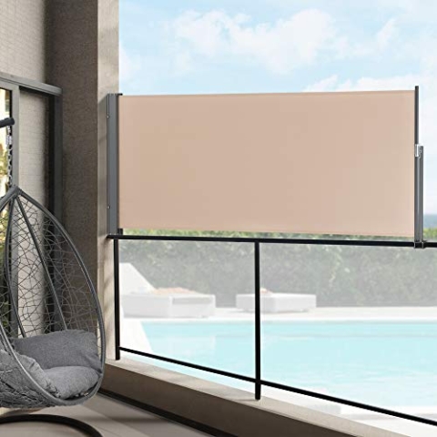 pro.tec Seitenmarkise ausziehbar Mulhacén Balkon Sichtschutz 140 x 300 cm Markise zum Bohren Windschutz Terrasse mit Metallgestell Sandfarben