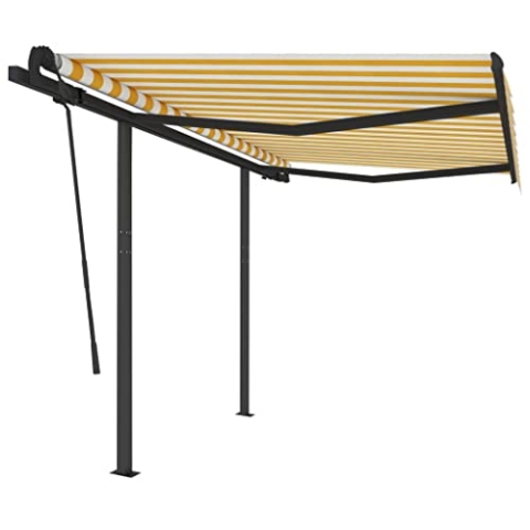 vidaXL Gelenkarmmarkise Einziehbar mit Pfosten Markise Sonnenmarkise Balkonmarkise Sonnenschutz Sichtschutz Terrasse Garten 3,5x2,5m Gelb Weiß