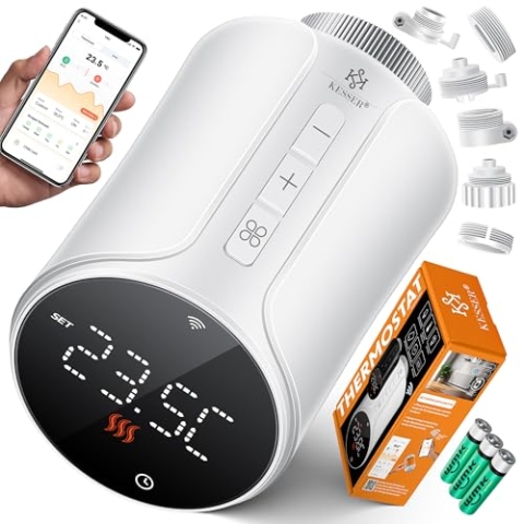 KESSER® Heizkörperthermostat 2er Set WiFi Heizungsregler | Heizungsthermostat WLAN mit Smart Home App Steuerung | Thermostat Alexa, Google Assistant mit 6 Heizkörperventilen | Energie & Kosten sparen
