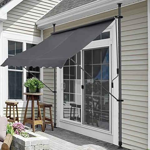 pro.tec Klemmmarkise Stem Markise ohne Bohren 350 x 120 x 220-309 cm Balkonmarkise mit Handkurbel Sonnenschutz Stahlgestell Grau