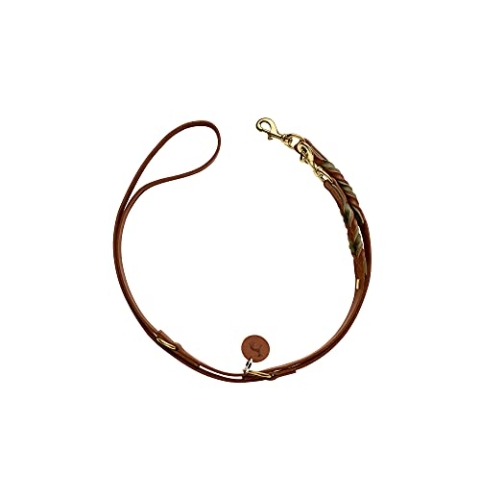 HUNTER Verstellbare Führleine SOLID Education Duo, Farbe: Cognac/Oliv, Handgeflochten, 3-Fach verstellbar, Robustes Leder mit abgerundeten Kanten, inkl. Schlüsselanhänger, Größe 20/200