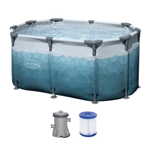 Bestway Lay-Z-SPA Eisbad Glacial Dip, 150 x 90 x 65 cm, 431 Liter, Polar-Shield, TriTech-Material, Filterpumpe, Abdeckplane, Eismuster, Stahlrahmen, GS-Zertifiziert, DEKRA
