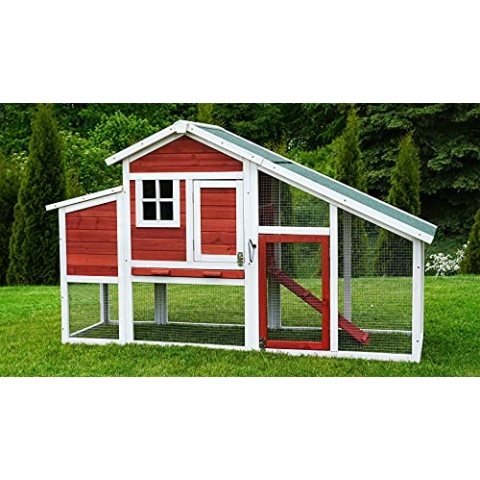Miweba MyAnimal Hühnerstall MH-32 XXL | 185x62x115 cm - Für 4 Hühner - Nistkasten mit Freilaufgehege - 2 Sitzstangen - Winterfest - 2 Ebenen - Hühnerhaus mit Eiablage - Kiefernholz - Voliere (Rot)