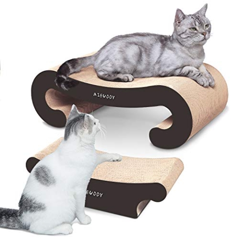 Aibuddy Katzenkratzer, 2 in 1 Katzenkratzbaum Bett Lounge Kratzpsäulen für Katzen mit Katzenminze, robuster Karton & Konstruktion (55 x 22 x 19 cm; 44 x 22 x 13,5 cm)