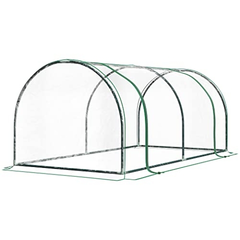 Outsunny Gewächshaus mit Tür, Foliengewächshaus aus Stahl, Treibhaus für Balkon, Garten, Tomatenhaus 200x100x80cm, Tomatengewächshaus für Tomaten, Gemüse, Blumen, Pflanzen, Transparent+Grün