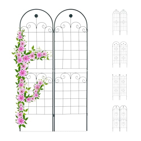 Relaxdays Rankgitter 2er Set, Metall, 180 x 50 cm, Vintage Rankhilfe Garten, Rundbogen & Blume, zum Stecken, dunkelgrün, Design B