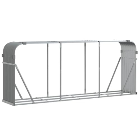 vidaXL Kaminholzunterstand, Kaminholzregal mit viel Stauraum, Feuerfest Brennholzregal mit Haken, Garten Holzlager Unterstand, Hellgrau 234x45x100cm Verzinkter Stahl