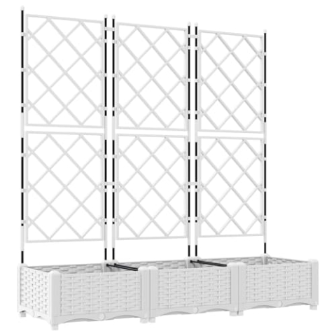 vidaXL Moderne Rechteckige Pflanzbox Mit Spalier Weiß Texturiertes Finish Langlebiger Kunststoff 120 X 40 125,5 cm Innen Außen Verwendung Einfache Montage