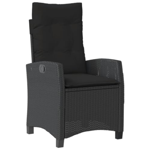 vidaXL Gartensessel mit Kissen, Gartenstuhl mit Verstellbarer Rückenlehne, Liegestuhl mit Stahlrahmen, Sessel Stuhl Relaxsessel, Schwarz Poly Rattan