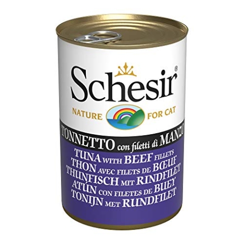 Schesir Cat Jelly Thunfisch mit Rind, Katzenfutter nass in Gelee, 24 Dosen x 140 g