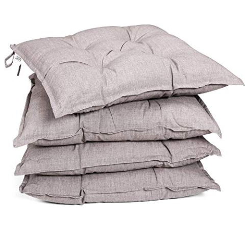 DETEX® Sitzkissen Stuhl 4er Set 55% Baumwolle Wasserabweisend 45x45cm Visko-Effekt Waschbar Reißfest Stuhlkissen Sitzpolster Gartenstuhl Creme Meliert