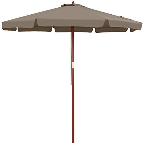 Kingsleeve® Holz Sonnenschirm 330 cm UV Schutz 80+ Schutzhülle Seilzug Groß Rund Stabil Windfest Marktschirm Gartenschirm Terrasse Balkon Taupe