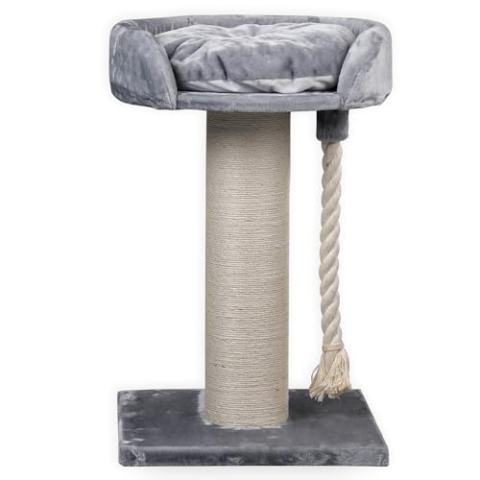RHRQuality Kratzbaum für große Katzen – Chartreux – 80 cm hoch – Mit extra dickem 20 cm Sisalstamm – Luxuriöse Liegefläche von ⌀60 cm – Hellgrau