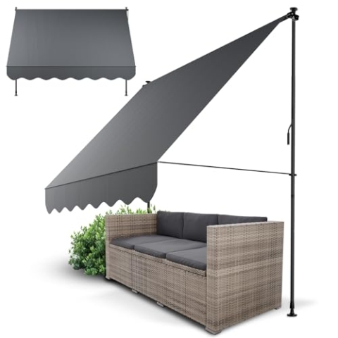 Juskys Klemmmarkise Kapstadt 250x120 cm - Höhenverstellbar & UV-beständig - Balkon & Terrasse - Wetterfest & Sichtschutz - Terrassenüberdachung Grau