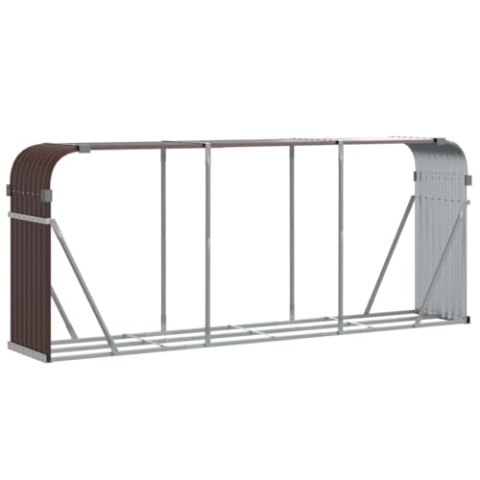 vidaXL Kaminholzunterstand, Kaminholzregal mit viel Stauraum, Feuerfest Brennholzregal mit Haken, Garten Holzlager Unterstand, Braun 234x45x100cm Verzinkter Stahl