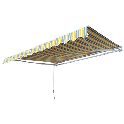 Outsunny Markise Gelenkarmmarkise Sonnenschutz Handkurbel Balkon Alu Gelb Grau 2,95 x 2,45 m