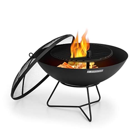 Blumfeldt Orbit - 3-in-1 Stahl-Feuerschale: Feuerstelle, Grill und Gartentisch in einem, Ø 60 cm, 4-Fach höhenverstellbarer Grillrost aus solidem Stahl: Ø 40 cm, Feuerschale mit Funkenschutz, schwarz