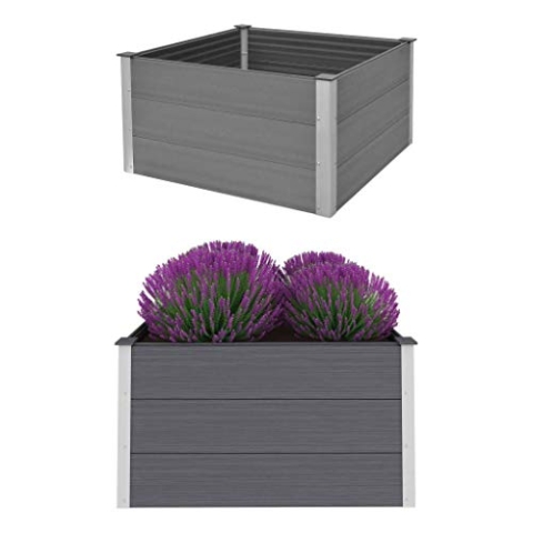 vidaXL Garten Hochbeet Pflanzkasten Blumenkasten Gemüsebeet Pflanzkübel Blumenkübel Frühbeet Gartenbeet Pflanzbeet WPC 100x100x54cm Grau