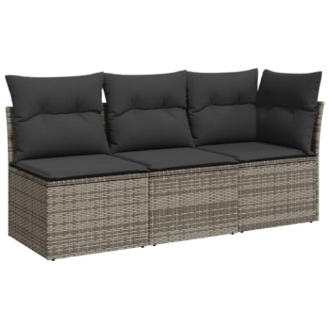 vidaXL Gartensofa mit Kissen 3-Sitzer, Sofa mit Staufach unter Sitzfläche, Terrassensofa mit abnehmbarem waschbarem Bezug, Gartenmöbel Terrassenmöbel, Grau Poly Rattan