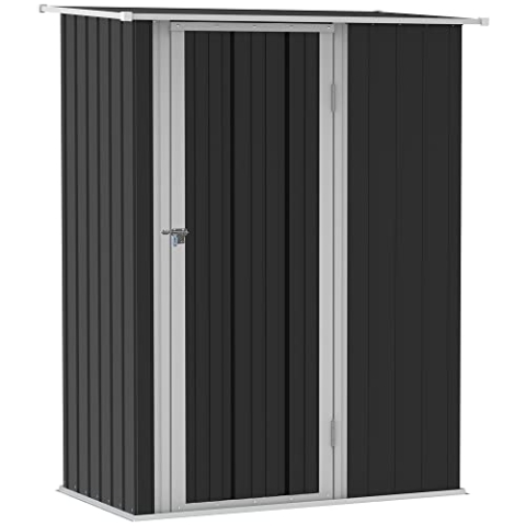 Outsunny Gerätehaus Gartenhaus Geräteschuppen mit Tür Outdoor Stahl Dunkelgrau 142 x 84 x 189 cm