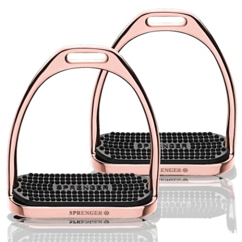 Sprenger Fillis Steigbügel für Kinder I 110 mm Trittweite I Kindersteigbügel mit schwarzer Einlage I rostfreies Edelstahl, Roségold