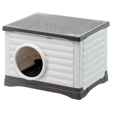Ferplast - Hundehütte & Katzenzwinger Außenzwinger - Kaninchenhaus - Stabiler recycelter Kunststoff - PETVILLA 60, 54 x 43 x h 38,5 cm