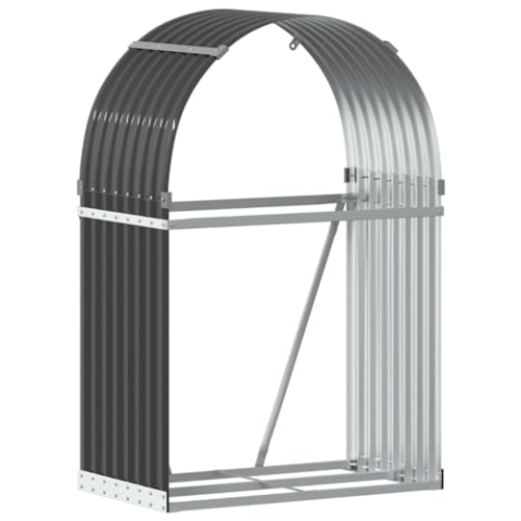 vidaXL Kaminholzunterstand, Kaminholzregal mit viel Stauraum, Feuerfest Brennholzregal mit Haken, Garten Holzlager Unterstand, Anthrazit 80x45x120cm Verzinkter Stahl
