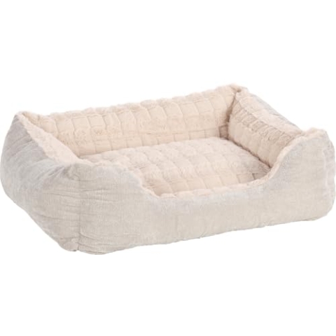 Flamingo Hundebett Verona Rechteckig Beige – A: 65 cm, B: 50 cm, C: 20 cm, Waschbar, Antislip, Warm und Zart, Stilvoll, Passt In Jedes Interieur!