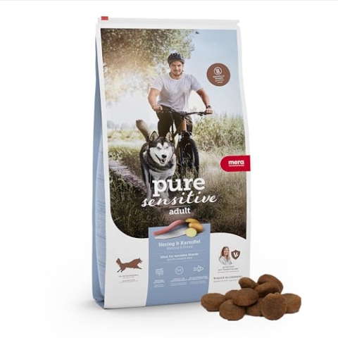 MERA pure sensitive Fresh Meat Hering & Kartoffeln, Hundefutter trocken mit viel frischem Fleisch, gesundes Trockenfutter getreidefrei für ausgewachsene Hunde (12,5 kg)