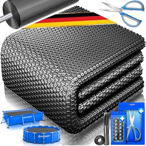 KESSER® Pool Solarfolie 400 µm | Solarplane Rund 305 cm Poolabdeckung | Solarabdeckplane flexibel zuschneidbar | Poolplane für Wassererwärmung | Solarabdeckung mit Schere, Lochzange & 12 Ösen