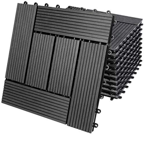 Casaria® WPC Fliesen 30x30 cm 11er Set 1m² Stecksystem Drainage Zuschneidbar Terrasse Balkon Garten klick Mosaik Anthrazit