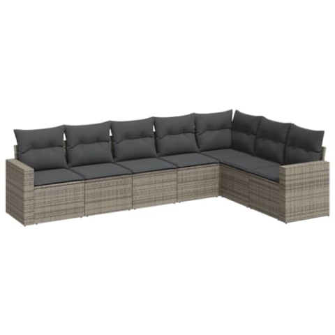 vidaXL Garten Sofa Garnitur 7-TLG., Gartenmöbel Set mit Kissen Stauraum, Sitzgruppe für Garten Terrasse, Modular Gartensofa Lounge, Grau Poly Rattan