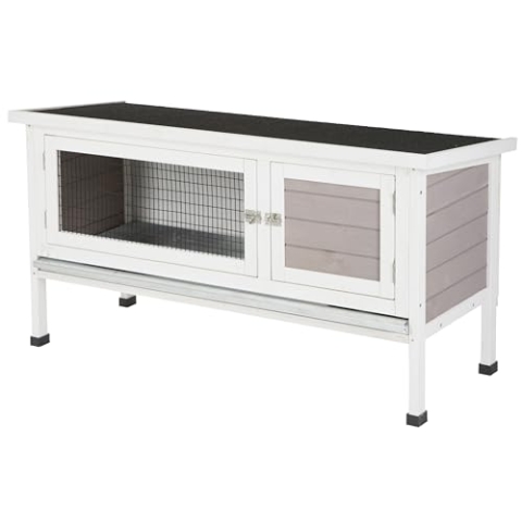 Kerbl Nagerhaus Freddy (Maße 116x45x62 cm, 2 Türen, verzinkte Wanne, aufklappbares Bitumendach, Hasenstall mit höhenverstellbaren Füßen, grau/weiß) 81721
