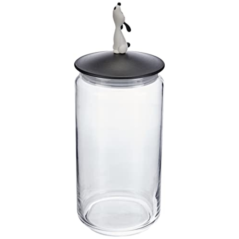 Alessi | LulàJar AMMI21 B - Design Behälter für Hundefutter mit Dekorierter Deckel, Glas un Thermoplastisches Harz, Schwarz 27cm
