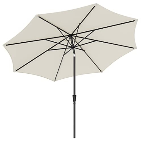 SONGMICS Sonnenschirm 340 cm, UPF 50+, Strandschirm, beidseitig um 30° knickbar, Sonnenschutz, mit Kurbel zum Öffnen/Schließen, für Terrasse, Balkon, Pool, ohne Ständer, beige GPU045M01