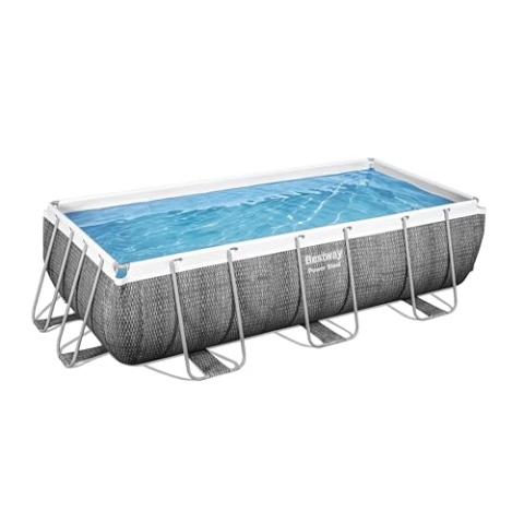 Bestway Power Steel Ersatz Frame Pool ohne Zubehör 404 x 201 x 100 cm, Rattan-Optik (Schiefergrau), eckig