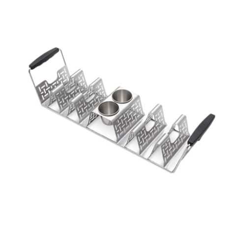 Weber Taco Rack, bietet Platz für 6 Tacos, mit 2 praktischen Soßenbechern, mit Silikongriffen - Silber (3400845)