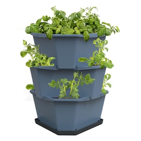 GUSTA GARDEN Paul Potato Kartoffelturm 3 Etagen Blau - Hochbeet Turm Kartoffeln - Garten & Balkon - Schädlingsschutz - 0,2m² - 56L Erdvolumen