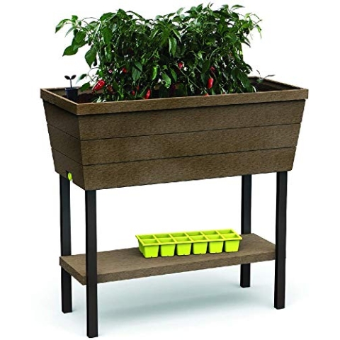 Keter Urban Bloomer Hochbeet für Balkon mit Bewässerungssystem, 82x38x78 cm, 48L, braun