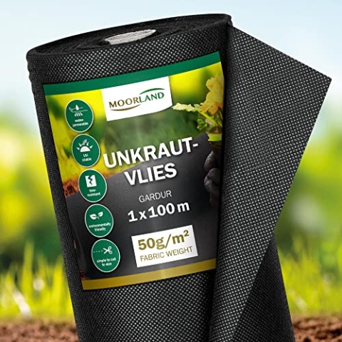 Moorland Unkrautvlies für Garten 100m² Gartenvlies Wasserdurchlässig 1m breit Gardur – Unterbodengewebe Unkrautflies UV-Beständig Reißfest Folie gegen Unkrautgewebe Unkrautfolie Mulchfolie Schwarz