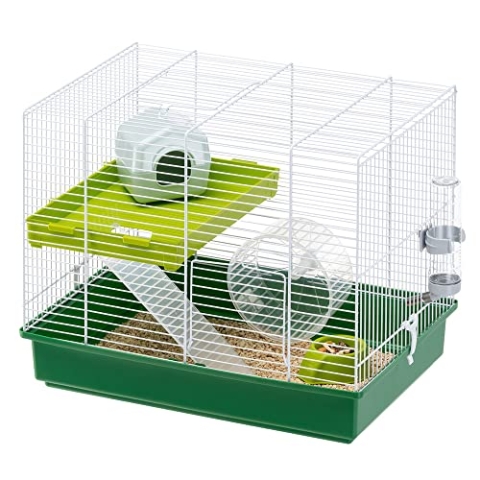Ferplast Hamsterkäfig, Nagerkäfig Hamster Duo, Kleintierkäfig, 2 Etagen mit Rampen Hamsterzubehör inklusive, 46 x 29 x h 37,5 cm.
