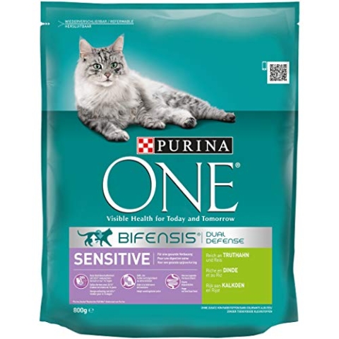 PURINA ONE BIFENSIS Sensitive Katzenfutter trocken, reich an Truthahn, 6er Pack (6 x 800g)