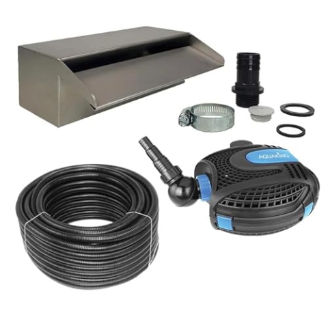 Aquaking Edelstahl Wasserfall 40 cm Komplettset mit Pumpe - Schwimmbad - Pumpe - Brunnen - Teichpumpe - Wasserfall - Teich - Edelstahl - Teichpumpen