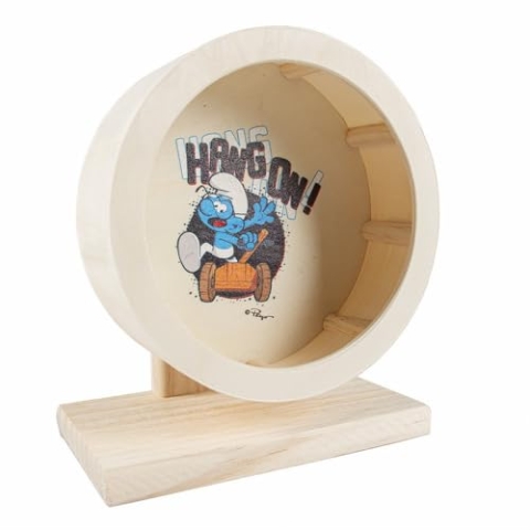Smurfs duvoplus, Aktivitätsrad aus Holz, Schlumpfette, 29 cm, lustige Beschäftigung, fördert den natürlichen Nager-Instinkt, für kleine Nagetiere wie Degen und Ratten